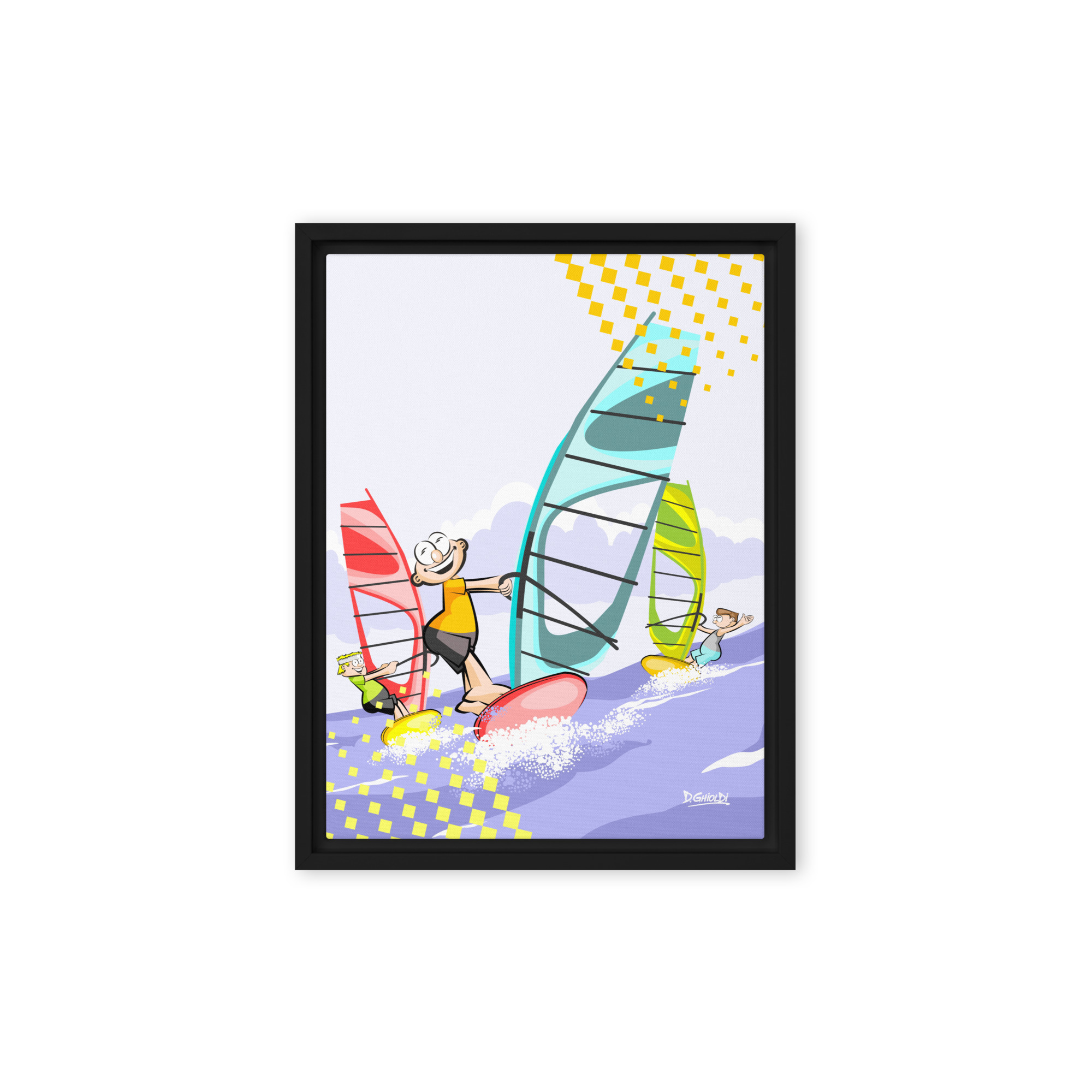 The Windsurf Adventure: Ocean Breeze - 'Los Monitos' Collection - Framed canvas