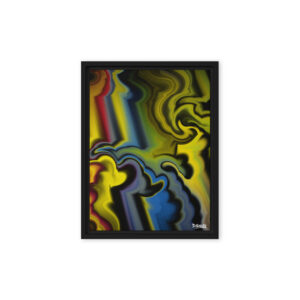 Abstract digital painting Neon Fluidity with glowing neon yellow, blue, and red streaks swirling like liquid paint by Ghioldi Rosano.