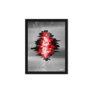 Abstract digital painting Rift in Reality with a gray background torn to reveal a glowing red and white energy core by Ghioldi Rosano.
