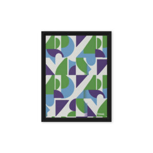 Abstract geometric pattern Verdant Geometry with green, blue, and purple color blocks and a vintage stippled texture by Rapoort Textile at Ghioldi Rosano.